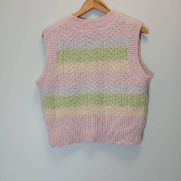 Zara womens large sweater vest green pink preppy wool alpaca - Picture 7 of 10